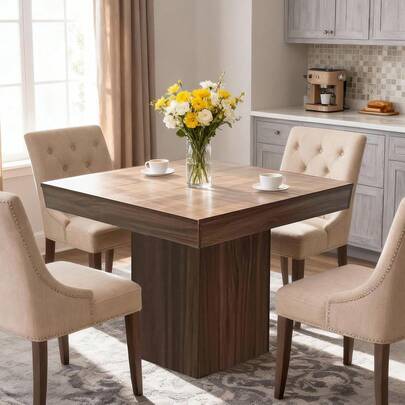 Square Dining Table For 4, 31.5" Small Kitchen Table With Sturdy Pedestal Base, Farmhouse Dining Tables For Kitchen, Living Room, Cafe, Apartment, Small Spaces, Walnut  Space-Saving Square Dining Table For 4 – Modern Farmhouse Style With Wooden Pedestal Base – 31.5" Compact Table Ideal For Dining Room, Living Room, Apartment – Walnut Relief
