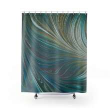 Abstract Teal Shower Curtain: Boho Watercolor Fabric Bathroom Decor - Multicolor - View 1