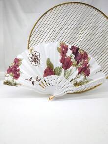 1Pc D EXCEED Women's White Handle Ink Painting Floral Folding Fan – Elegant & Gorgeous Hand Fan – Perfect For Dance Props Stage Performances Concerts Bridal Weddings New Year Gifts All-Season Use Tea Party Accessories - White-handled Ink-wash Flower Fan - View 6