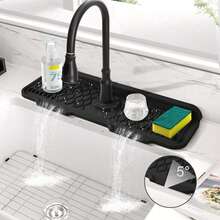 1pc Kitchen Sink Splash Guard, Silicone Faucet Mat, Silicone Sink Drain Mat, Silicone Kitchen Sink Tray, Faucet Splash Guard, Drip Pad, Drain Mat, 5° Tilted Design For Easy Drainage, 90° Foldable Design, Waterproof, Anti-Slip - Multicolor - View 6