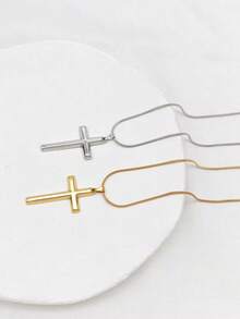 1pc French Fashion 18K Gold Plated Stainless Steel Hydraulic Cross Pendant Necklace, Unique Luxury Design, Versatile Accessory