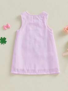 Toddler Girl St Patricks Dress Infant Baby Irish Outfit Spring Clothes Sleeveless Tank Dresses Seersucker Stripe Clover Bow Sundress - Pink - View 4