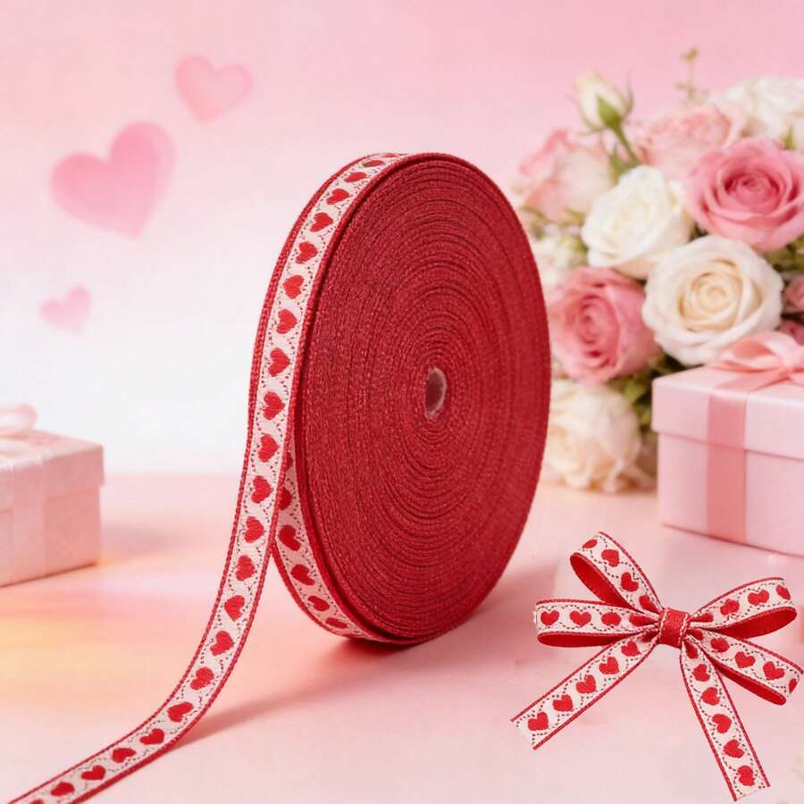 Ruy băng dệt thêu hình trái tim màu đỏ và trắng rộng 1cm, dài 5 thước, nguyên liệu thủ công tự làm cho Ngày Valentine, ruy băng trang trí lãng mạn cho đám cưới, vật liệu gói quà. - Nhiều màu - Xem 1