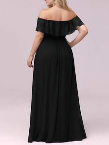 EVERPRETTY Plus Size Elegant Off-Shoulder High Slit Black Bridesmaid Dress, Spring/Summer Wedding Guest Dress - Black - View 2