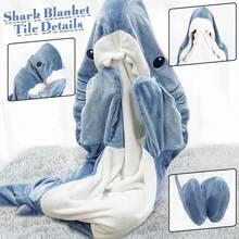 New Wearable Shark Blanket Available Cartoon Shark Sleeping Bag Wearable Flannel Sleeping Bag & Costume With Shark Fin & Tail Shark-Themed Party Outfit Casual Attire Christmas Gift Idea For Adults - Blue - View 2