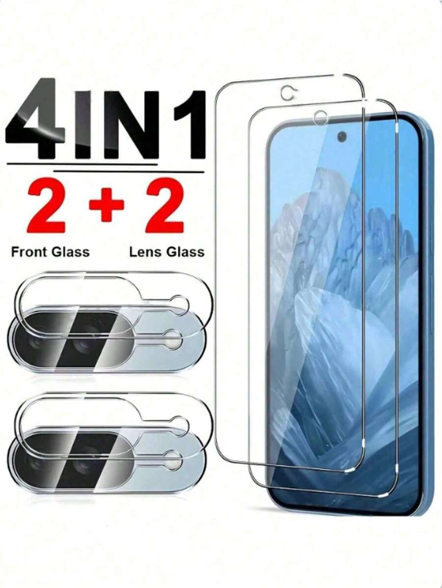 适用于谷歌Pixel 10/9/8/7/6系列的四合一超清钢化玻璃屏幕保护膜 - 9H硬度，防刮花，高清，兼容手机壳，防水防油，防指纹，并带有镜头保护膜 - 兼容Pixel屏幕保护配件，适用于日常、办公、家庭等各种场景。