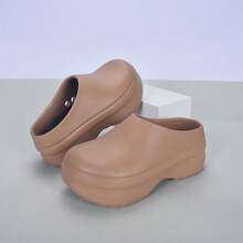 男士休闲拖鞋，情侣镂空厚底慵懒穆勒鞋，沙滩凉鞋，透气男士拖鞋，秋冬款 - 棕色 - 查看 1