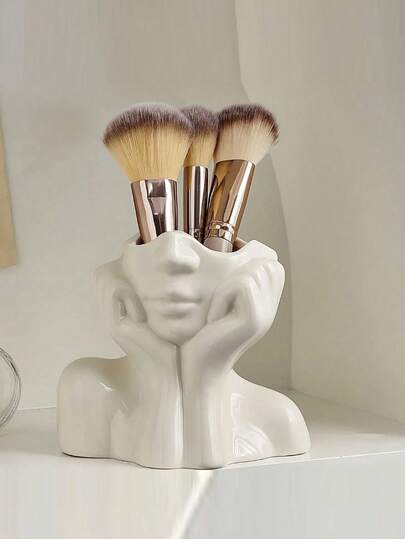 1pc Makeup Brush Storage Box - Elegant Facial Storage Box With Brush Holder, No Assembly Required, Suitable For Home, Salon, Office - Fits Makeup Brushes, Eyebrow Pencils, Lipsticks - Lightweight Structure Home Storage, Room Decor