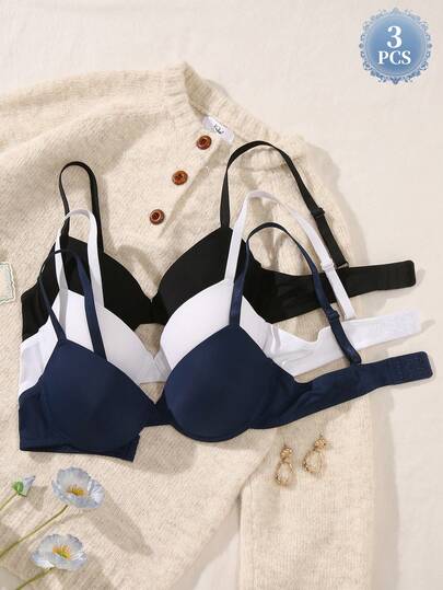 3 piezas Sujetadores con aros de moda para mujer - Realce de busto, levantamiento, sexy, cómodos todo el día, que dan forma al aspecto diario