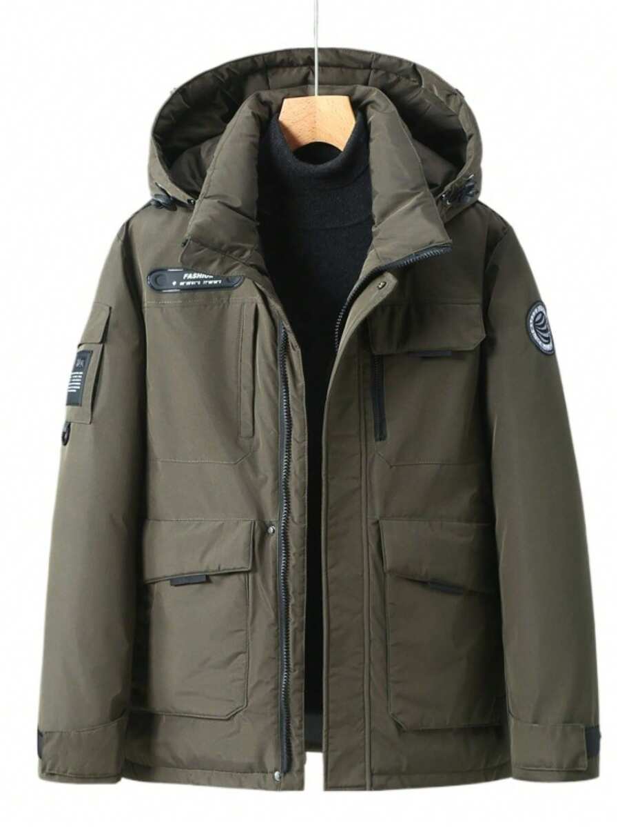 High-Quality Cotton-Padded Jacket For Men, Loose-Fitting Cotton Coat For Autumn And Winter, Warm Outerwear - xanh quân đội - Xem 1