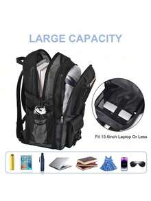 Mesh Backpack 36L Large Heavy Duty Casual Daypack For School And Outdoor Activities With Inner Laptop Compartment, Durable Polyester Material - màu đen - Xem 4