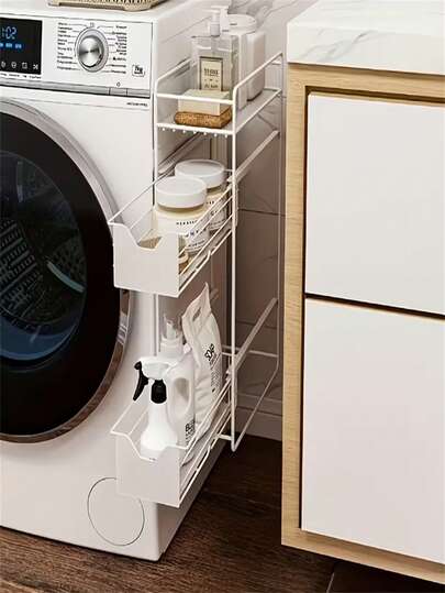 1 Stück magnetisches Waschmaschinen-Regal, doppelstöckiges/dreistöckiges wandmontiertes ausziehbares Seitenfach-Aufbewahrungsregal, Haushalts-Waschmittel-Aufbewahrungsregal, geeignet für Kühlschrank und Waschmaschine, Montage ohne Bohren, seitliches magnetisches ausziehbares Aufbewahrungsregal, japanischer minimalistischer Stil Toilettenartikel-Aufbewahrungsregal, multifunktionales Aufbewahrungsregal, geeignet für Badezimmer-Aufbewahrung