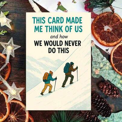 1pc Playful Friendship Greeting Card With Envelope - "Never Do This Hiking Cheers" Design, Humor Scene & Typography Details, Perfect For Close Pals, Ideal For Casual Gatherings & Funny Gestures, Friendship Card|Humor Motif Card|Paper Greeting Card, Lighthearted Accessories