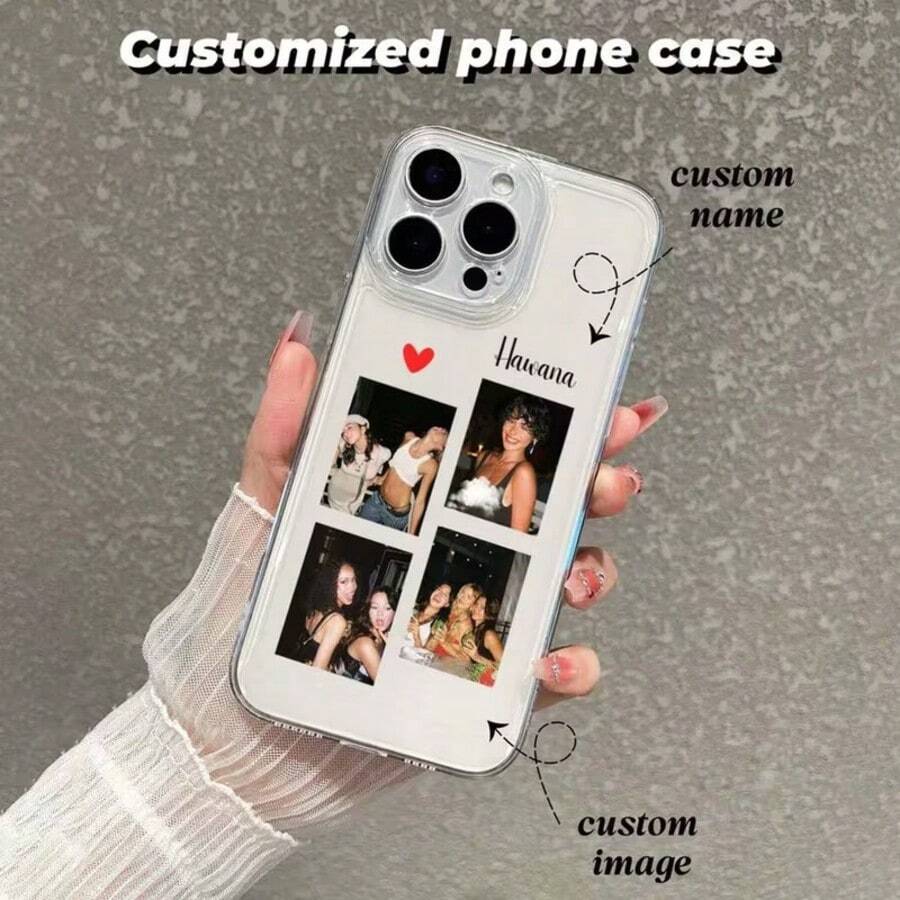 1个定制图片手机壳，心形手机壳，个性化手机壳，透明防摔镜头保护手机壳，镜头满足个性化需求，兼容 - 無色 - 查看 1