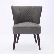 Grey Genuine Leather Living Room Lounge Chair Without Armrests – Solid Rubberwood Base, Modern Comfort Chair - 灰色 - 查看 2