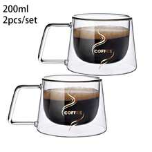 YWDL-taza de café de cristal de doble pared, 200ml, taza de Espresso resistente al calor, taza con aislamiento térmico para Latte, capuchino, juego de vajilla de té - 1 pieza estampada - Ver 12