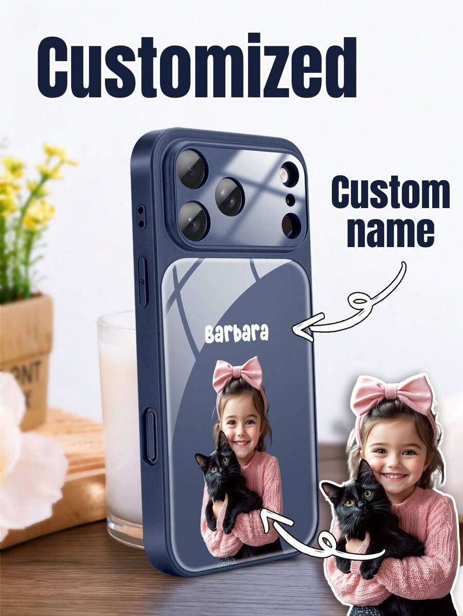 1pc Customized Signature Black Phone Case Compatible With IPhone 16 Pro Max/17 Pro Max/17 Air, S24 Ultra, Redmi And Other Models - Royal Blue - View 1