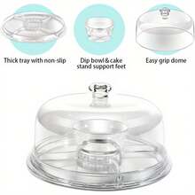 6-In-1 Multifunctional Cake Stand With Dome Lid, Multi-Use Serving Plate For Cake, Fruit, Salad, Chips, Sauce And Dessert, All-In-One Tableware For Wedding Dessert Table & Home Party - Transparent - View 8