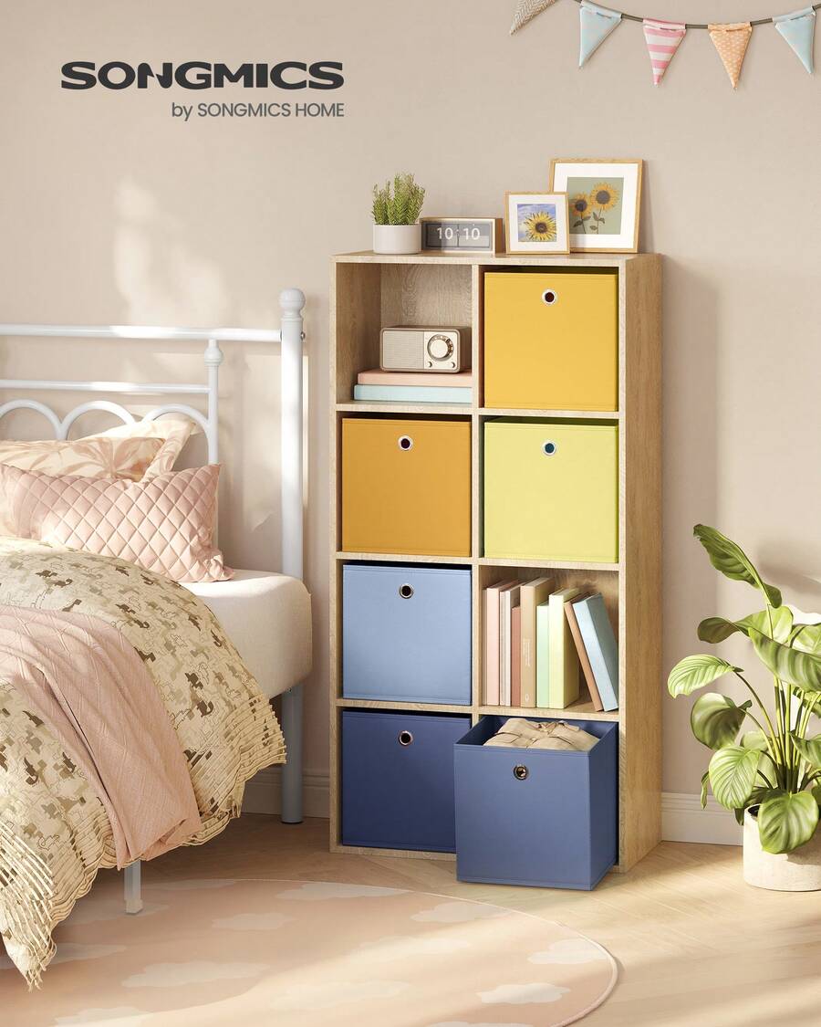 SONGMICS Caja de Almacenaje, Juego de 6, Organizadores Plegables, 30 x 30 x 30 cm, Tela, para Estantería Cúbica, de Colores, Cesta de Almacenaje, para Dormitorio, Salón - Amarillo - Ver 1