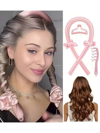 5pcs/Set Women's No-Heat Hair Curler & Satin Sleep Cap Combo - Low Allergy Polyester, Suitable For Curling Hair, Includes Hair Clips And Hair Ties, Hair Accessories, Hair Accessory Set, Fashionable Hair Accessories, Durable Hair Styling Tools