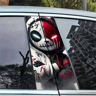 2 piezas Calcomanías de coche de estilo punk - Vinilos resistentes a los arañazos aptos para todo tipo de vehículos - Diseño inspirado en animación con ojos rojos brillantes y labios negros - Excelente para coches, fácil de aplicar y quitar - Accesorios de automóvil duraderos