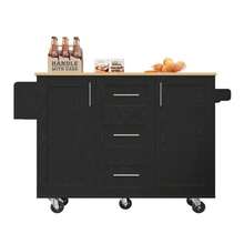 Kitchen Island, Removable Partitions, Removable Casters (Used As Kitchen Cabinets), Dining Cart With Workbench, Buffet Cabinet, Dining Cart With Wood Grain Finish, Side Towel Rack With Casters, Black - 黑色 - View 1
