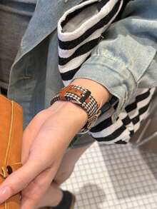 1条蝴蝶结格纹真皮表带，兼容，适用于38mm、40mm、41mm、42mm、44mm、45mm、46mm、49mm表盘尺寸，也兼容 Link系列Ultra、S11/10、9/8/7/6/5/4/3/2/1、SE。