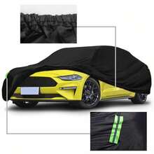 210T Car Cover With Reflective Strips, High-Quality Anti-Scratch Material, Waterproof, Snow-Proof, Dust-Proof, Easy Installation, Provides All-Weather Protection For Your Beloved Vehicle - Black - View 5