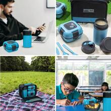 PZW Insulated Lunch Box Bag Set for Adults and ~ Pinnacle Insulated Leakproof Thermal Lunch KitLunch BagThermo bottle2 Lunch Containers With NEW Heat Release ValveMatching Cutlery Blue2537 - Azul - Ver 5