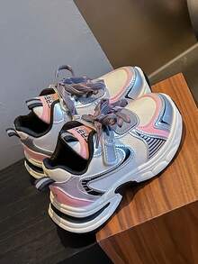 2025春秋季女童厚底运动鞋 - 柔软、轻便、透气网面儿童运动鞋 - 粉色 - 查看 5