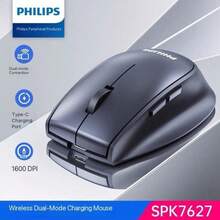 PHILIPS SPK7627 Ratón óptico inalámbrico Bluetooth de modo dual 1600DPI con 6 botones silenciosos, color gris