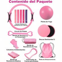 15 en 1 Pilates Kit Kit de Pilates con Pelota de Yoga Anillo Bandas de Resistencia Correa de Estiramiento Discos Deslizantes Calcetines Bolsa de Gimna Ideal para Yoga y Fitness - Rosa - Ver 7