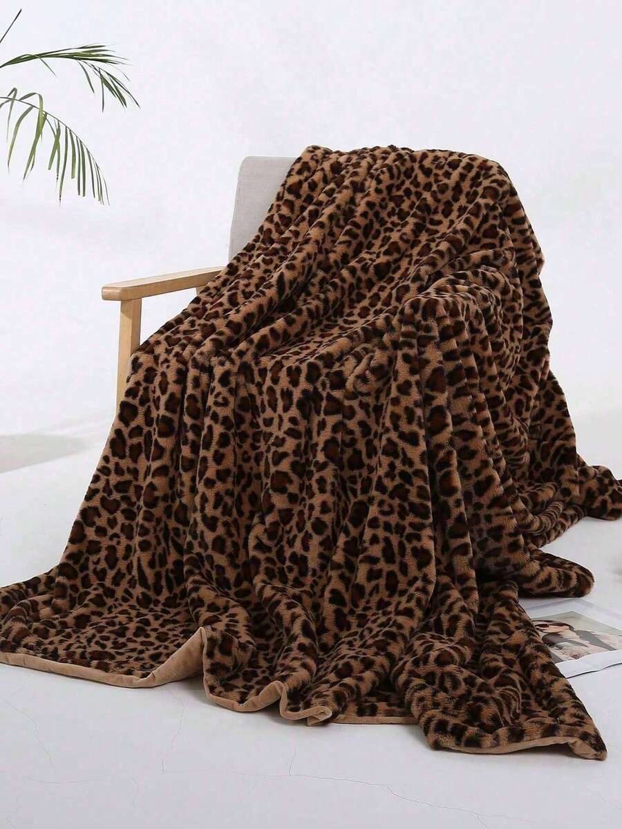 Leopard Print Flannel Throw Blanket, 280 GSM Super Soft Cozy Lightweight Fleece Blanket For Bed Sofa Camping Travel, Warm Plush Fuzzy Patterned Blanket With Classic Brown Black Spots Design, Perfect For All Seasons And Home Decor. - trắng - Xem 1