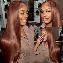 HJ WEAVE BEAUTY Chocolate Brown Wigs 13x4 Lace Front Wig Human Hair Natural Human Hair Wig Brazilian Straight Wigs For Women Pre Plucked Natural Looking With Baby Hair 180 Density - S4 - 查看 9