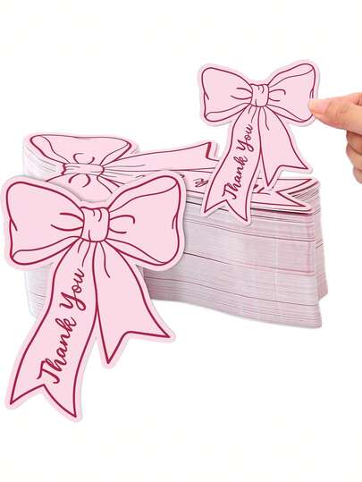 10/20/50pcs Pink & Blue Bow Thank You Cards,Bowknot Small Business Cards Thank You Notes Suitable For Business, Weddings, Anniversaries, Parties, Baptisms, Graduations, Holidays, Birthdays, Thanksgiving, Teacher's Day, And More To Express Gratitude To Guests, Friends, And Family