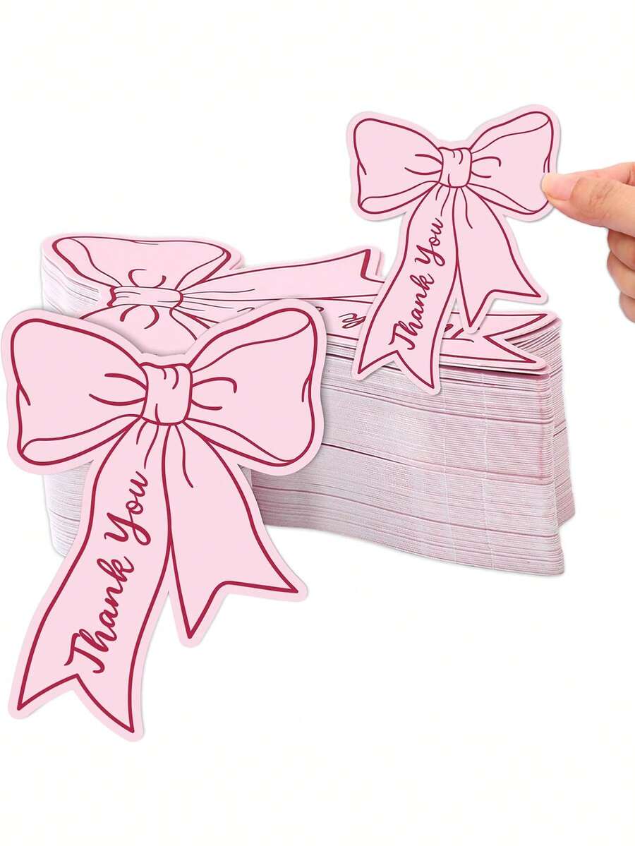 10/20/50pcs Pink & Blue Bow Thank You Cards,Bowknot Small Business Cards Thank You Notes Suitable For Business, Weddings, Anniversaries, Parties, Baptisms, Graduations, Holidays, Birthdays, Thanksgiving, Teacher's Day, And More To Express Gratitude To Guests, Friends, And Family - Multicolor - View 1