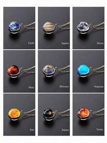 1件个性化表达玻璃球行星系列吊坠，适合女性、情侣、朋友、父母，独特的礼物之选（太阳、月亮、水星、金星、地球、火星、木星、土星、海王星） - 彩色 - 查看 2