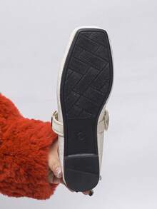 Giày bệt mũi vuông đính sequin cỡ lớn 35-43, giày lười cài khóa thanh lịch, thích hợp mang hàng ngày, phối cùng váy, mùa xuân/thu, kiểu giày búp bê. - Nhung màu be - Xem 7