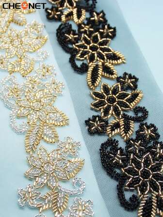 1 pieza Accesorio decorativo para sombrero/bolso con bordado de lentejuelas y flores de encaje negro