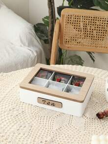 1pc White Minimalist Wooden Tea Box With 4/6/9 Compartments Glass Window, Tea Bag & Coffee Pouch Storage Box, Tea Room Organizer - Multicolor - View 9