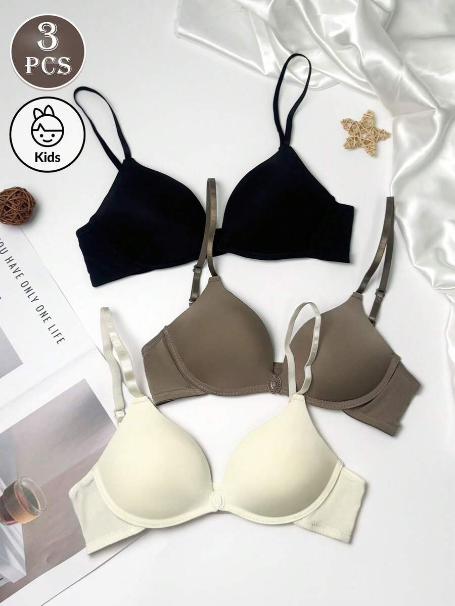 3pcs/Set Adjustable Strap Bras For Teens, Criss-Cross Back Strap And Front Closure Design - Seamless, Comfortable And Fashionable - Multicolor - View 1