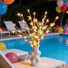 1 pieza Luz de rama con 20 LED de estrella y luna, lámpara de rama con estrella y luna dorada, luz de rama con luna y estrellas, decoración de Ramadán, adecuada para dormitorio, sala de estar, decoración de Ramadán, funciona con pilas (pilas no incluidas), luces de rama de 20 LED, iluminación decorativa interior, decoración festiva interior/exterior con pilas, no se necesita jarrón, adecuada para Acción de Gracias, Navidad, Día de San Valentín - luz blanca cálida - Ver 2