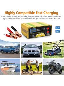 Cargador de batería para coche, 12 V/24 V, cargador inteligente de pulsos, mantenedor de batería con pantalla digital para coche, motocicleta, barco, batería de 12 V/24 V. - Amarillo - Ver 7