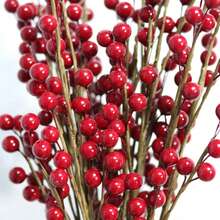 1/3/6pcs Artificial Red Lingonberry Branches, Suitable For Scene Decoration, Living Room, Bedroom, Vase Arrangement, Party Decor, Tabletop Centerpiece, Home Decor, Kitchen, Wedding, Dining Table, Office, Party & Holiday, Bedroom Accessories Artificial Plants - Multicolor - View 5