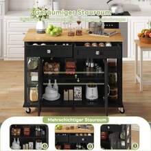 Multi-Function Kitchen Wagon With Hinged Plate, 120 X 65 Cm Wide, 2 Shelves, Geräumige Aufbewahrung, Auf Rollen – Stilvoller Servierwagen Für Küche, Esszimmer & Wohnzimmer - Black - View 1