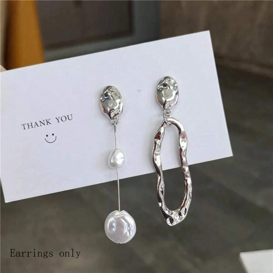 Long, Irregular Earrings; Unique, Simple, And Elegant Stud Earrings; Versatile Asymmetrical Earrings. Suitable For Holidays, Parties, And Vacations. - Bạc - Xem 1