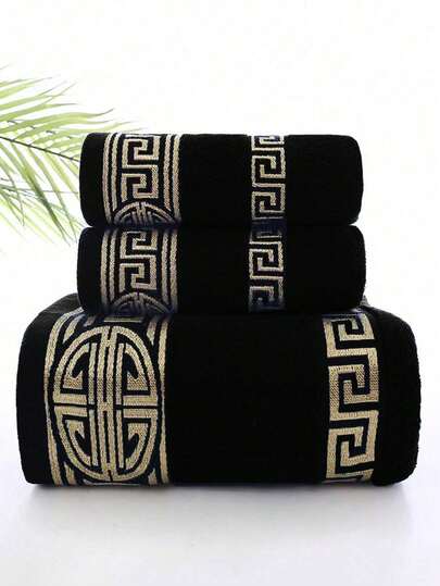 1pc/2pcs Luxury Classic Jacquard Gold Thread Embroidered Soft Absorbent Non-Shedding Lightweight Bath Towel, Couple Bathroom Decor Towel, Outdoor Pool Towel, Hotel Gift, Adult High-End Home Use Quick Dry Hair Towel