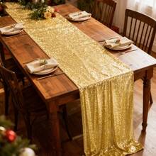 1pc Gold Sequin Table Runner, Dining Table Decor, Wedding Decoration Fabric, Sparkling Gold Table Cloth For DIY Party Decoration, Suitable For Wedding, Birthday, Housewarming, Romantic Date, Reception, Christmas, Valentine's Day, Ramadan And Other Holidays - Gold - View 6