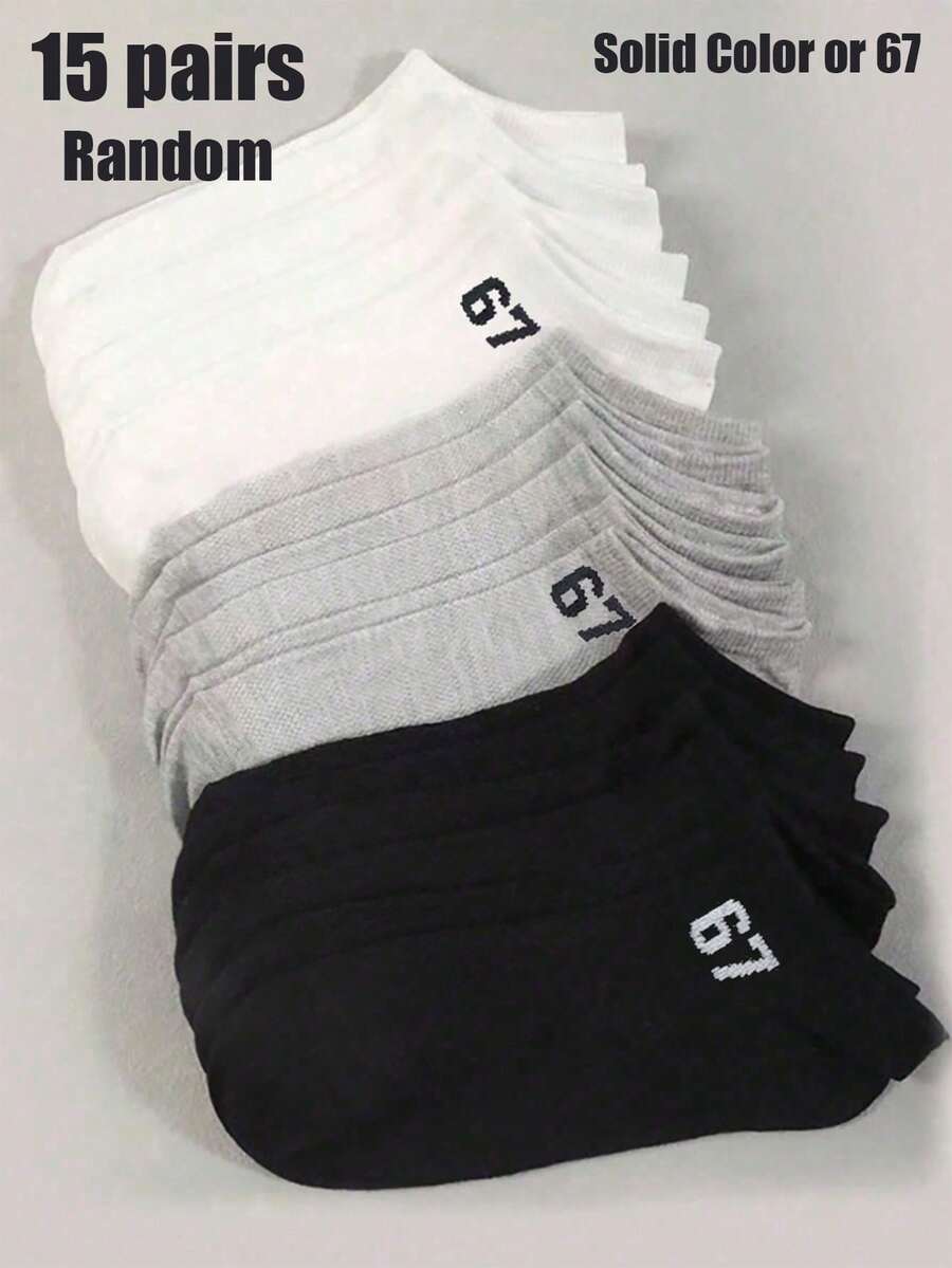 15/1 Paar zufällige Farbe 67 Stile Kindersocken, schwarz weiß grau atmungsaktive gemusterte Socken, Jungen Basketball Socken, Preppy Stil Socken, Lustige Nummer Socken, Retro Knöchelsocken, Jungen & Mädchen Sport Socken Laufsocken Geschenk - Verschiedenfarbig - Übersicht 1
