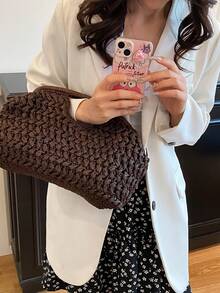BAILEE New Handmade Woven Straw Clutch Bag, Suitable For Shopping, Casual Outings, Vacations, Gatherings And Parties, Straw Bag ,Holiday - Coffee Brown - View 11